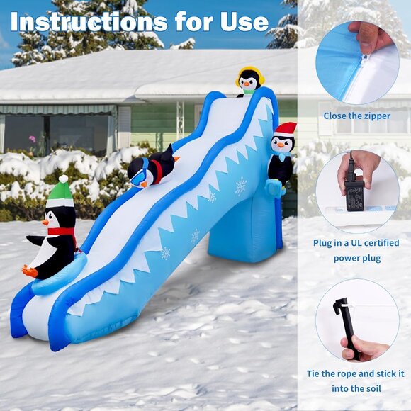 🆕6FT Christmas Inflatables Penguin Slide Blow Up Build-in LED Outdoor Decor - Picture 6 of 10
